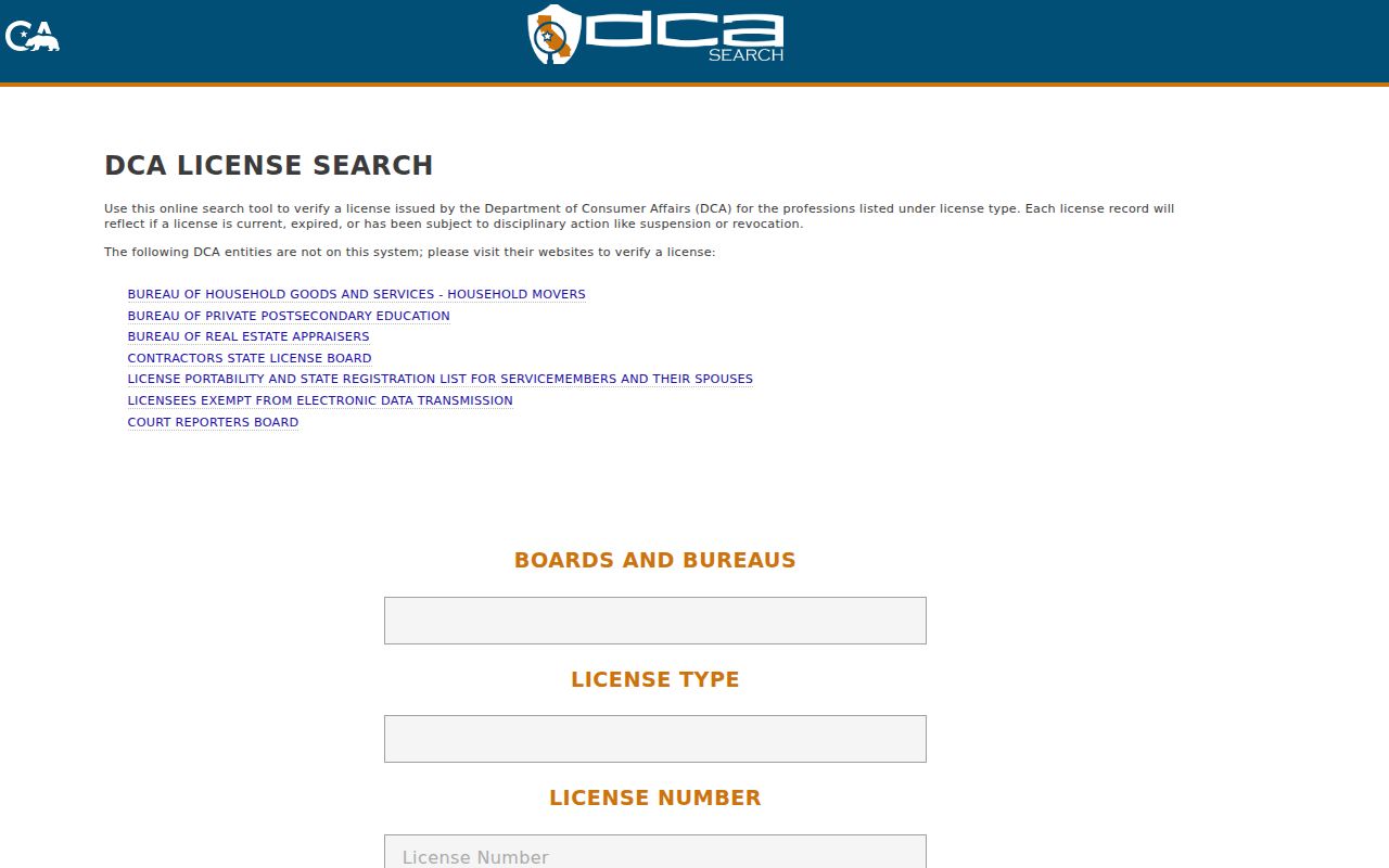 Cupertino people search California DCA license search
