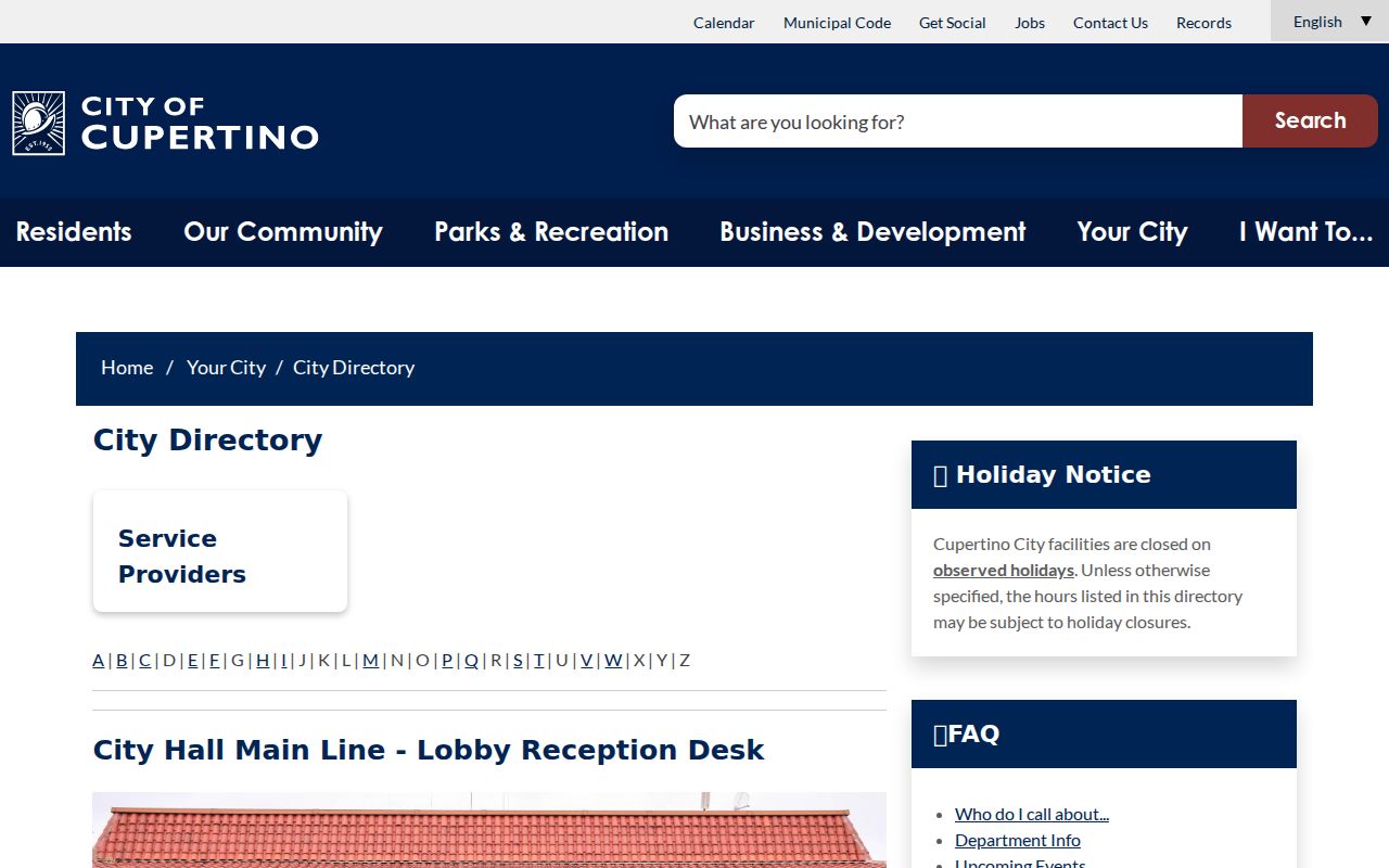 Cupertino people directories city directory with public department contact entries