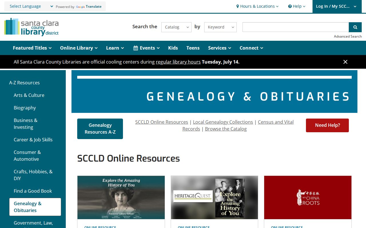 Cupertino people directories Santa Clara County Library genealogy resources