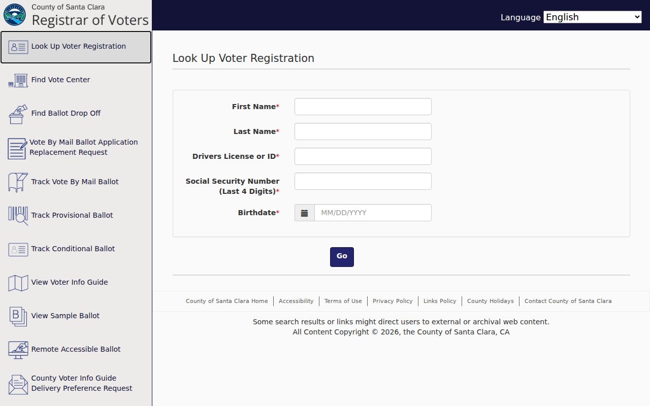 Cupertino voter registration records lookup fields in Santa Clara County